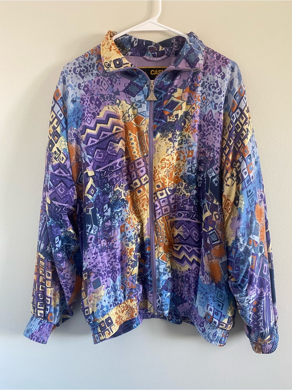 Colorful Geometric Print Zip-Up Jacket